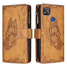 Coque Portefeuille Papillon Livre Cuir Etui Clapet B03F pour Xiaomi Redmi 9 India Marron