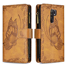 Coque Portefeuille Papillon Livre Cuir Etui Clapet B03F pour Xiaomi Redmi 9 Marron