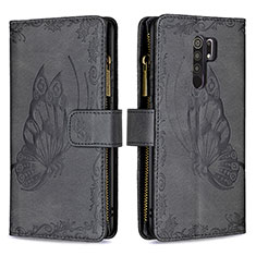 Coque Portefeuille Papillon Livre Cuir Etui Clapet B03F pour Xiaomi Redmi 9 Prime India Noir