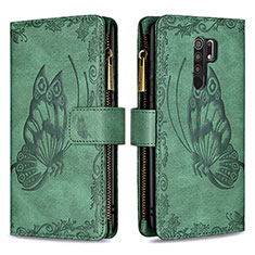 Coque Portefeuille Papillon Livre Cuir Etui Clapet B03F pour Xiaomi Redmi 9 Vert