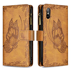 Coque Portefeuille Papillon Livre Cuir Etui Clapet B03F pour Xiaomi Redmi 9A Marron