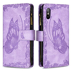 Coque Portefeuille Papillon Livre Cuir Etui Clapet B03F pour Xiaomi Redmi 9AT Violet Clair