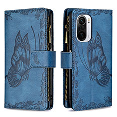 Coque Portefeuille Papillon Livre Cuir Etui Clapet B03F pour Xiaomi Redmi K40 5G Bleu