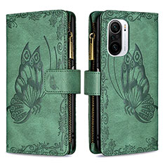 Coque Portefeuille Papillon Livre Cuir Etui Clapet B03F pour Xiaomi Redmi K40 5G Vert