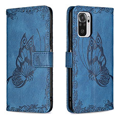 Coque Portefeuille Papillon Livre Cuir Etui Clapet B03F pour Xiaomi Redmi Note 10 4G Bleu