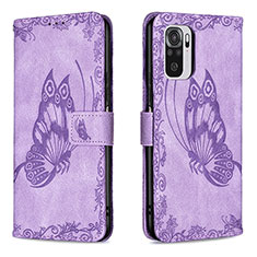 Coque Portefeuille Papillon Livre Cuir Etui Clapet B03F pour Xiaomi Redmi Note 10 4G Violet Clair