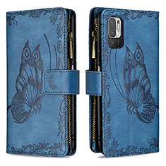 Coque Portefeuille Papillon Livre Cuir Etui Clapet B03F pour Xiaomi Redmi Note 10 5G Bleu