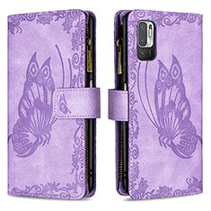 Coque Portefeuille Papillon Livre Cuir Etui Clapet B03F pour Xiaomi Redmi Note 10 5G Violet Clair