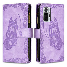 Coque Portefeuille Papillon Livre Cuir Etui Clapet B03F pour Xiaomi Redmi Note 10 Pro 4G Violet Clair