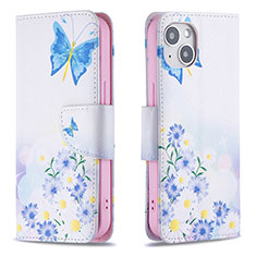 Coque Portefeuille Papillon Livre Cuir Etui Clapet L01 pour Apple iPhone 13 Mini Bleu