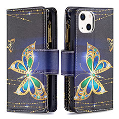 Coque Portefeuille Papillon Livre Cuir Etui Clapet L01 pour Apple iPhone 13 Noir