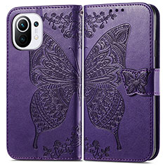 Coque Portefeuille Papillon Livre Cuir Etui Clapet L02 pour Xiaomi Mi 11 Lite 4G Violet