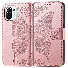 Coque Portefeuille Papillon Livre Cuir Etui Clapet L02 pour Xiaomi Mi 11 Lite 5G NE Rose