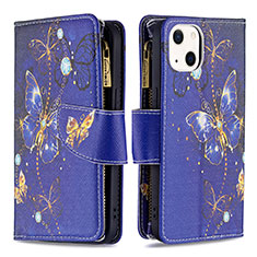 Coque Portefeuille Papillon Livre Cuir Etui Clapet L03 pour Apple iPhone 13 Mini Bleu