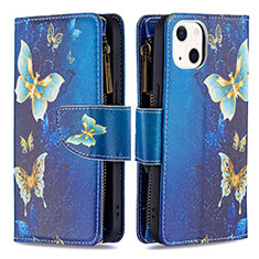 Coque Portefeuille Papillon Livre Cuir Etui Clapet L04 pour Apple iPhone 14 Bleu