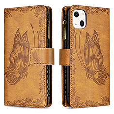 Coque Portefeuille Papillon Livre Cuir Etui Clapet L08 pour Apple iPhone 13 Marron