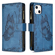 Coque Portefeuille Papillon Livre Cuir Etui Clapet L08 pour Apple iPhone 13 Mini Bleu