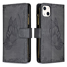 Coque Portefeuille Papillon Livre Cuir Etui Clapet L08 pour Apple iPhone 13 Mini Noir