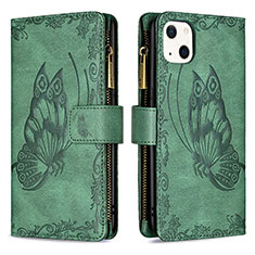 Coque Portefeuille Papillon Livre Cuir Etui Clapet L08 pour Apple iPhone 13 Mini Vert