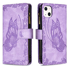 Coque Portefeuille Papillon Livre Cuir Etui Clapet L08 pour Apple iPhone 13 Mini Violet