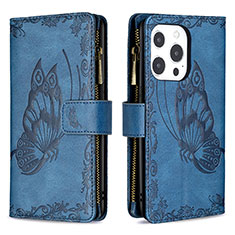 Coque Portefeuille Papillon Livre Cuir Etui Clapet L08 pour Apple iPhone 13 Pro Max Bleu