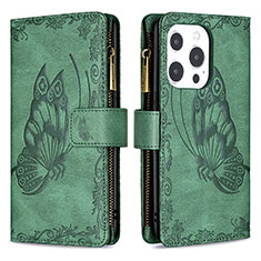 Coque Portefeuille Papillon Livre Cuir Etui Clapet L08 pour Apple iPhone 13 Pro Max Vert