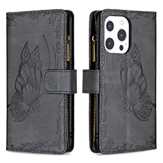 Coque Portefeuille Papillon Livre Cuir Etui Clapet L08 pour Apple iPhone 13 Pro Noir