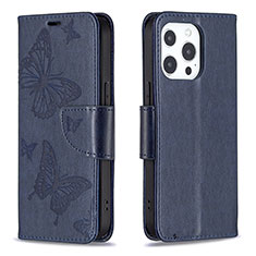 Coque Portefeuille Papillon Livre Cuir Etui Clapet L09 pour Apple iPhone 13 Pro Bleu