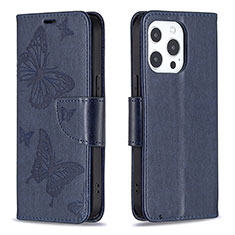 Coque Portefeuille Papillon Livre Cuir Etui Clapet L09 pour Apple iPhone 14 Pro Max Bleu