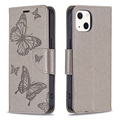 Coque Portefeuille Papillon Livre Cuir Etui Clapet L09 pour Apple iPhone 15 Plus Gris