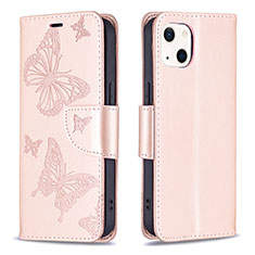 Coque Portefeuille Papillon Livre Cuir Etui Clapet L09 pour Apple iPhone 15 Plus Rose