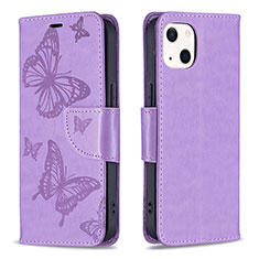 Coque Portefeuille Papillon Livre Cuir Etui Clapet L09 pour Apple iPhone 15 Plus Violet