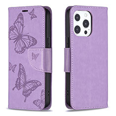 Coque Portefeuille Papillon Livre Cuir Etui Clapet L09 pour Apple iPhone 15 Pro Violet