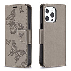 Coque Portefeuille Papillon Livre Cuir Etui Clapet L09 pour Apple iPhone 16 Pro Max Gris Fonce