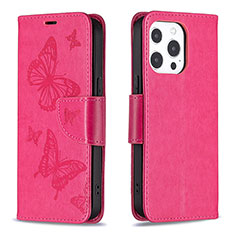 Coque Portefeuille Papillon Livre Cuir Etui Clapet L09 pour Apple iPhone 16 Pro Max Rose Rouge