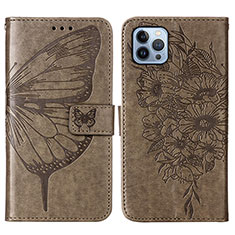 Coque Portefeuille Papillon Livre Cuir Etui Clapet L10 pour Apple iPhone 13 Pro Gris Fonce