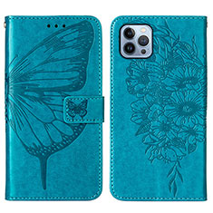 Coque Portefeuille Papillon Livre Cuir Etui Clapet L10 pour Apple iPhone 13 Pro Max Bleu