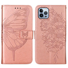 Coque Portefeuille Papillon Livre Cuir Etui Clapet L10 pour Apple iPhone 13 Pro Max Or Rose