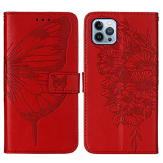 Coque Portefeuille Papillon Livre Cuir Etui Clapet L10 pour Apple iPhone 13 Pro Max Rouge