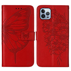 Coque Portefeuille Papillon Livre Cuir Etui Clapet L10 pour Apple iPhone 13 Pro Rouge