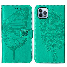 Coque Portefeuille Papillon Livre Cuir Etui Clapet L10 pour Apple iPhone 13 Pro Vert