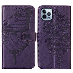 Coque Portefeuille Papillon Livre Cuir Etui Clapet L10 pour Apple iPhone 13 Pro Violet