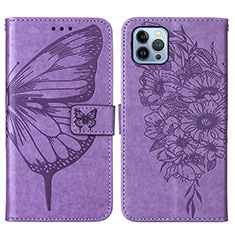 Coque Portefeuille Papillon Livre Cuir Etui Clapet L10 pour Apple iPhone 13 Pro Violet Clair