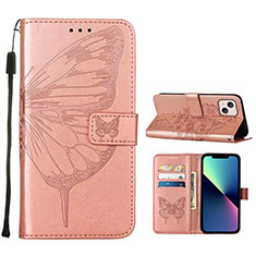 Coque Portefeuille Papillon Livre Cuir Etui Clapet L10 pour Apple iPhone 14 Or Rose