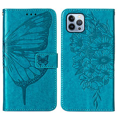 Coque Portefeuille Papillon Livre Cuir Etui Clapet L10 pour Apple iPhone 14 Pro Bleu