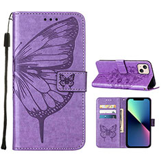 Coque Portefeuille Papillon Livre Cuir Etui Clapet L10 pour Apple iPhone 14 Violet Clair