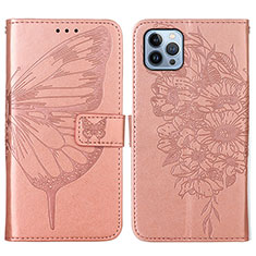 Coque Portefeuille Papillon Livre Cuir Etui Clapet L10 pour Apple iPhone 15 Pro Max Or Rose