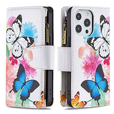 Coque Portefeuille Papillon Livre Cuir Etui Clapet pour Apple iPhone 13 Pro Max Rose