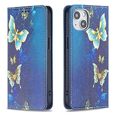 Coque Portefeuille Papillon Livre Cuir Etui Clapet pour Apple iPhone 15 Bleu