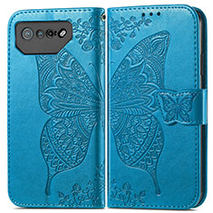 Coque Portefeuille Papillon Livre Cuir Etui Clapet pour Asus ROG Phone 7 Bleu